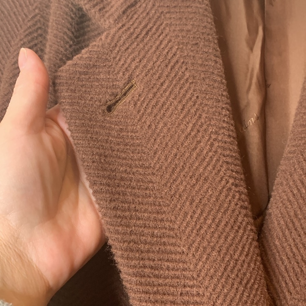 Les Copains | Brown Vintage Made in Italy Wool Textured Herringbone Coat L/XL - Picture 11 of 17